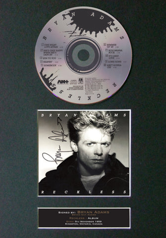BRYAN ADAMS Reckless Album RARE Signed Cd MOUNTED A4 Autograph Print 72