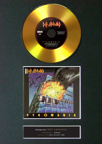 # Def Leppard - Pyromania GOLD DISC Album Signed Autograph Mounted Repro