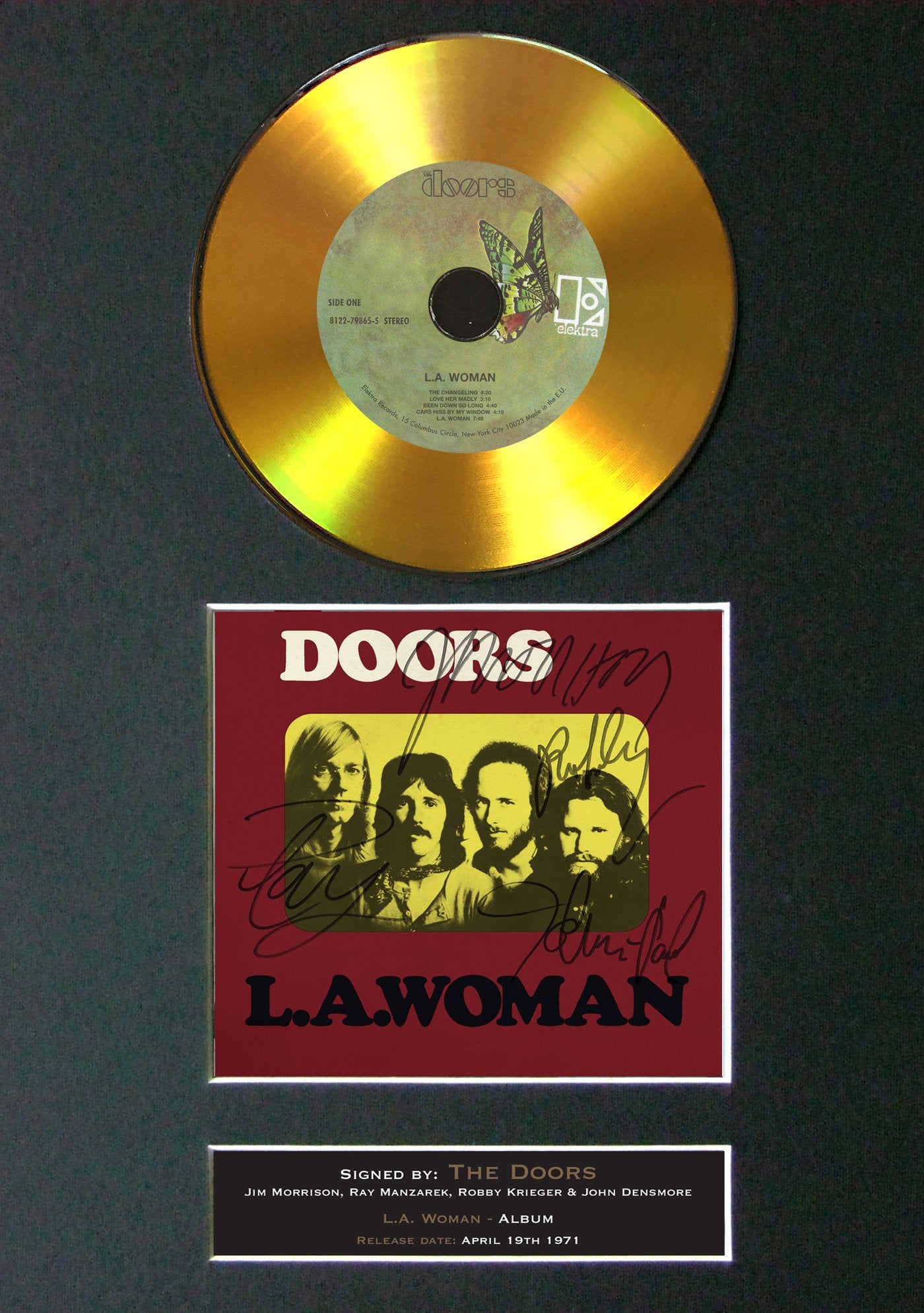 #145 The Doors - LA Woman GOLD DISC Signed Autograph Mounted Repro A4