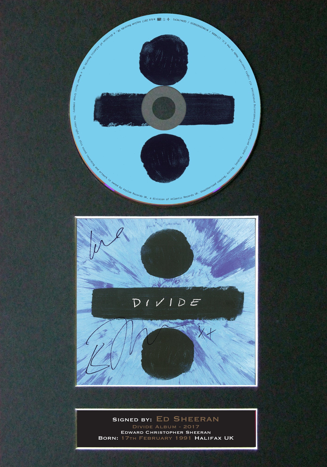 ED SHEERAN Divide Album 2017 Signed CD COVER MOUNTED Autograph Repro Print (75)
