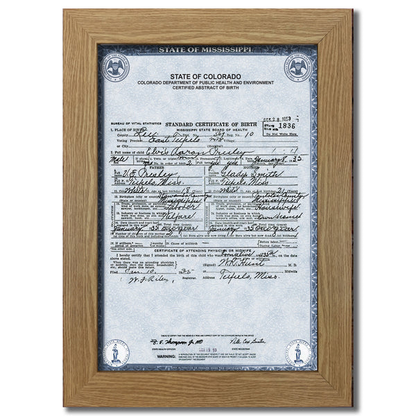 ELVIS PRESLEY Birth Certificate Signed By Both Parents TOP QUALITY Free Post 811