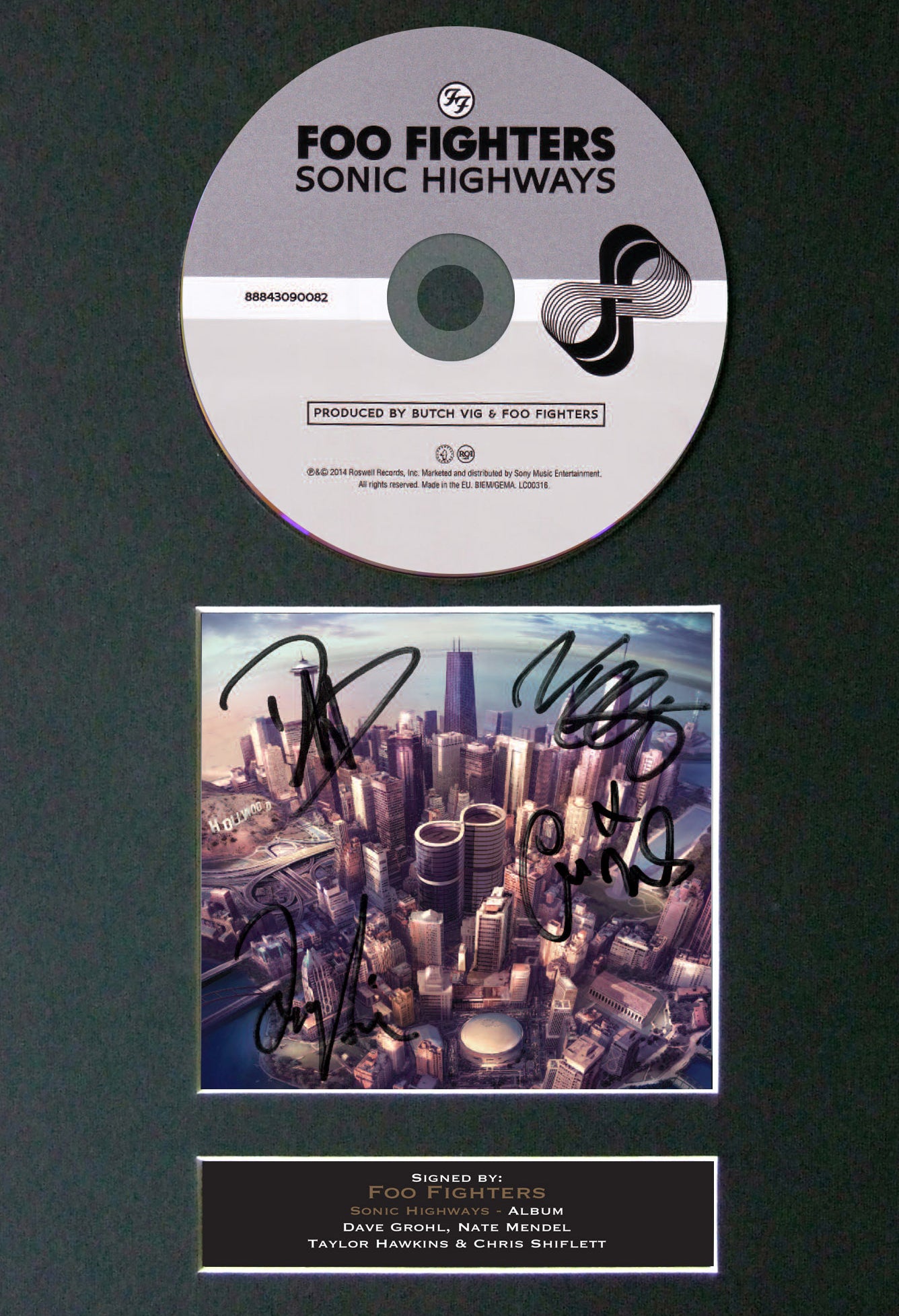 FOO FIGHTERS Sonic Highways Album Signed CD COVER MOUNTED Autograph Repro A4 65