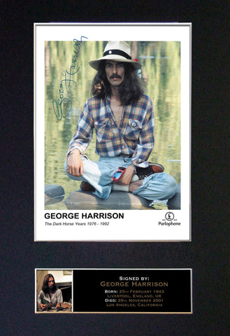 GEORGE HARRISON The Beatles Signed Autograph Mounted Photo RE-PRINT A4 172
