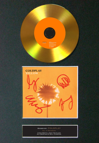 #83 Coldplay - Yellow GOLD DISC Cd Album Signed Autograph Mounted Print