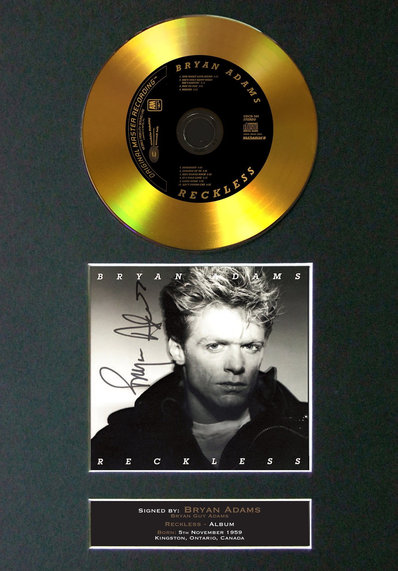 #123 Bryan Adams - Reckless Cd Signed Autograph Mounted Reproduction Print A4