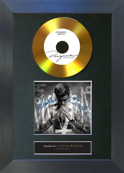 #86 Justin Bieber - Purpose GOLD DISC Cd Album Signed Autograph Mounted Print