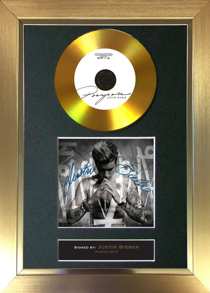 #86 Justin Bieber - Purpose GOLD DISC Cd Album Signed Autograph Mounted Print