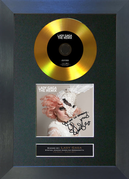 #87 Lady Gaga - The Remix GOLD DISC Cd Album Signed Autograph Mounted Print