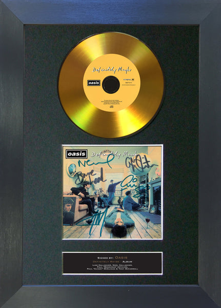#114 Oasis - Definitely Maybe GOLD DISC Cd Album Signed Autograph Mounted Print