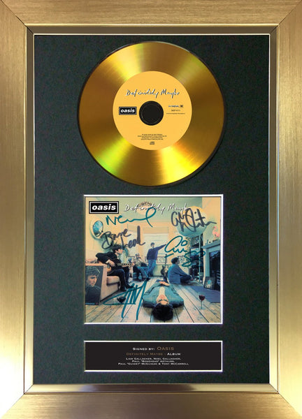 #114 Oasis - Definitely Maybe GOLD DISC Cd Album Signed Autograph Mounted Print