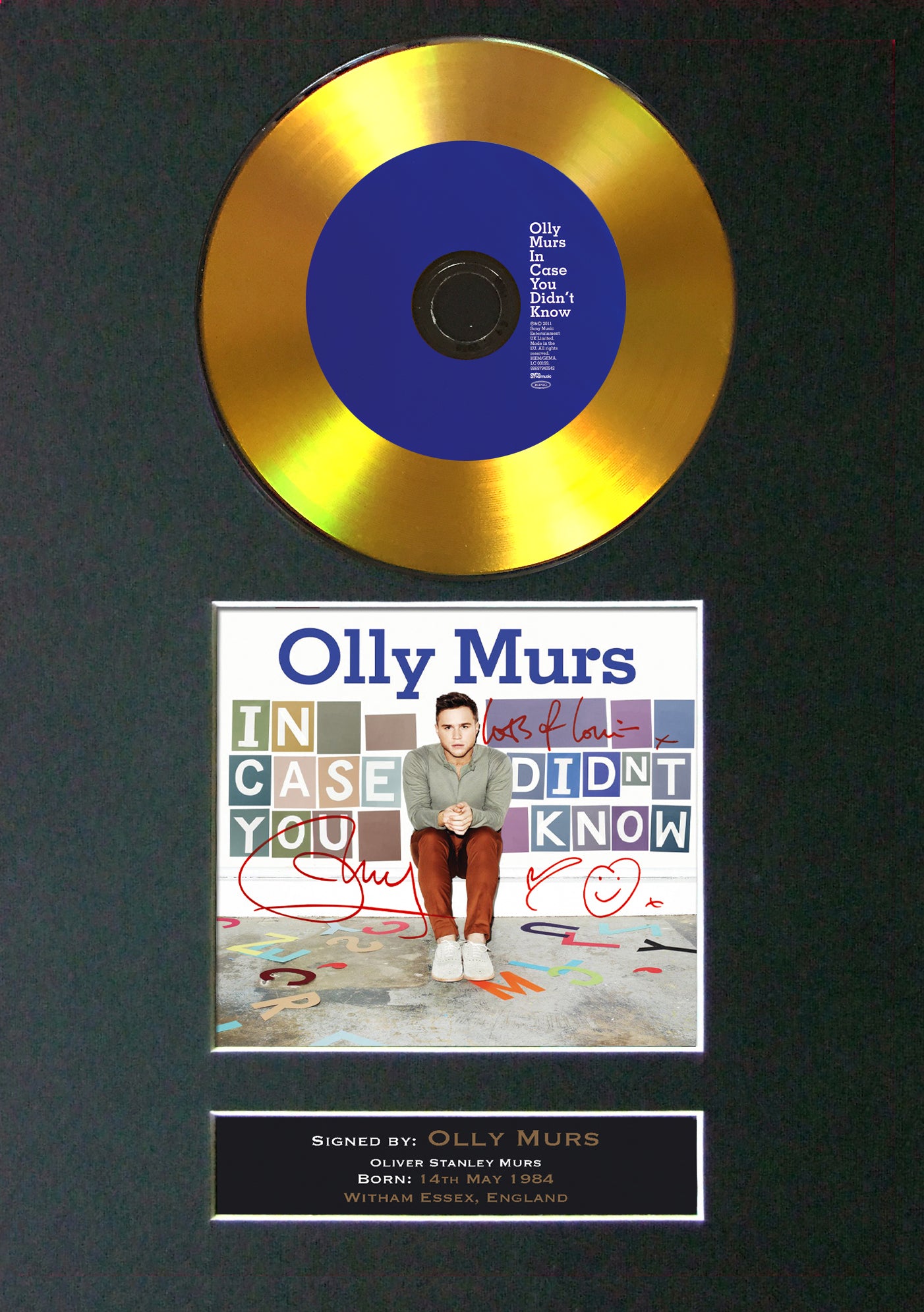 #95 GOLD DISC OLLY MURS In Case Album Signed Autograph Mounted Photo Repro A4