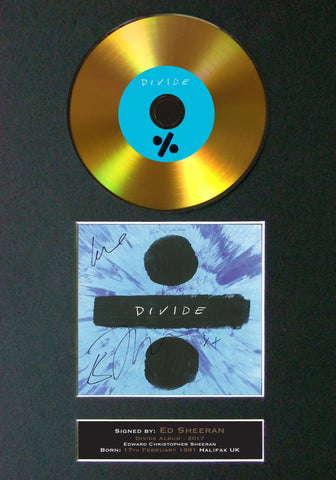 #110 Ed Sheeran - Divide GOLD DISC Cd Album Signed Autograph Mounted Photo Print