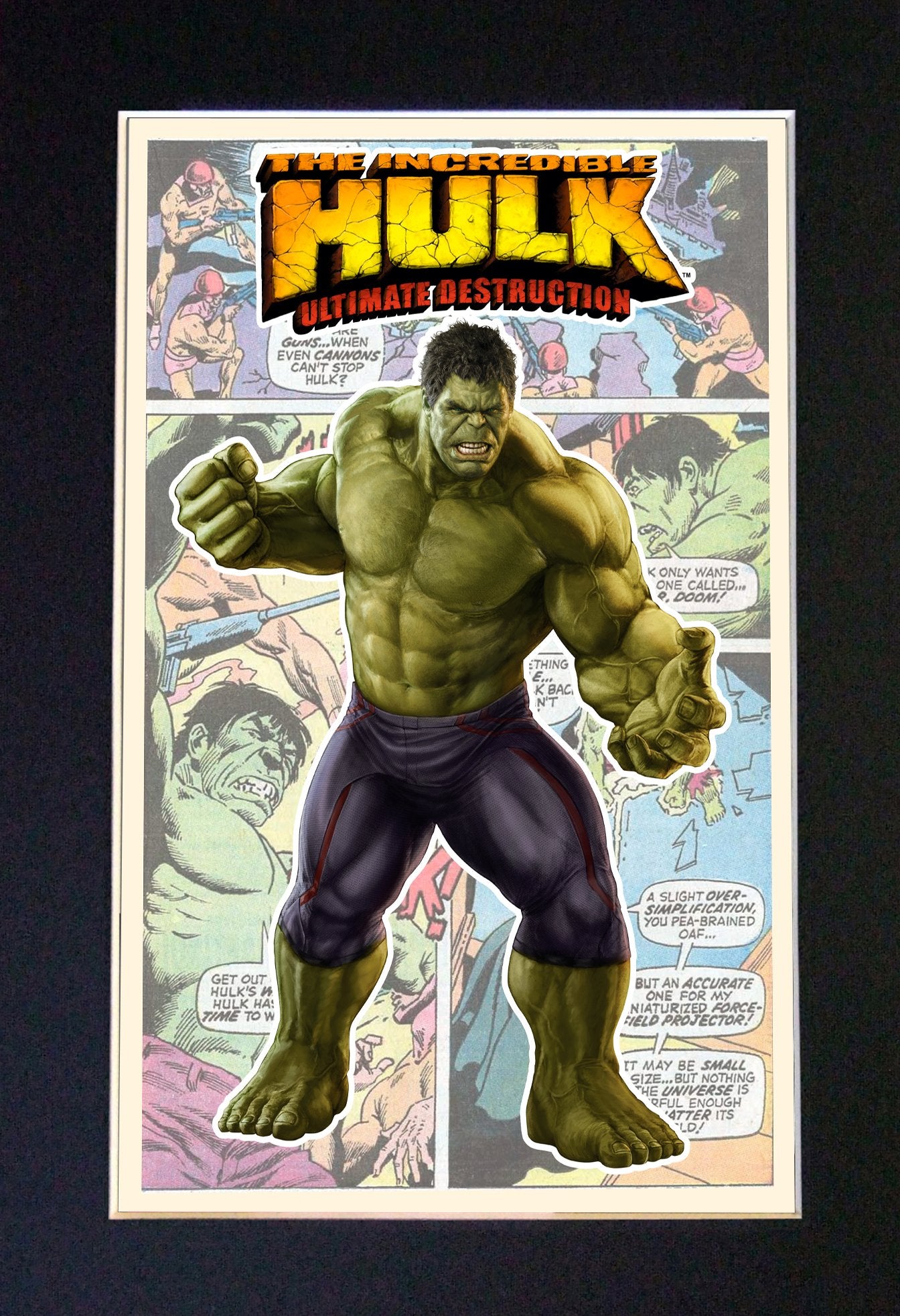 HULK Superhero Print Wall Comic Art Black / Silver or Gold Frame Poster #713