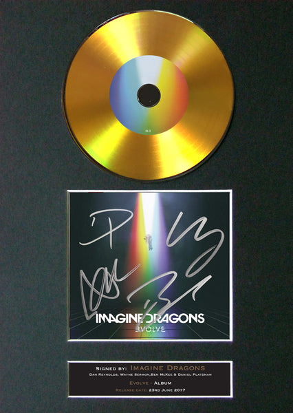 #178 IMAGINE DRAGONS Evolve GOLD DISC Cd Album Signed Autograph Mounted Print