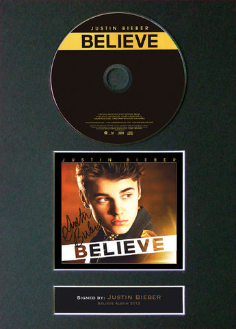 JUSTIN BIEBER Believe Album Signed CD COVER MOUNTED A4 Autograph Print 14