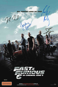 FAST AND THE FURIOUS 6 SIGNED BY 4 MEMBERS AUTOGRAPH MOVIE POSTER A2 594 x 420mm