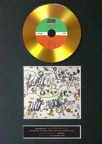#136 Led Zepplin - Led Zepplin III GOLD DISC CD Album Signed Autograph Mounted Repro