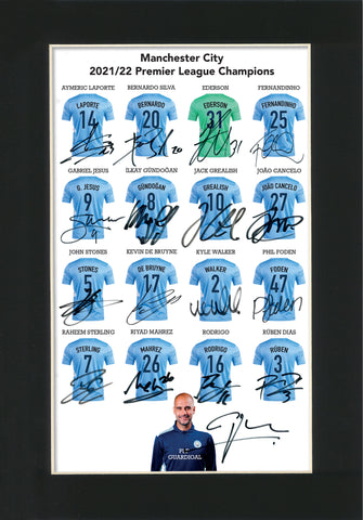 MAN CITY Premier League Winners 2022 Autograph Mounted Photo Repro A4 Print 869