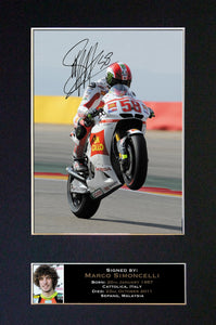 MARCO SIMONCELLI Mounted Signed Photo Reproduction Autograph Print A4 35