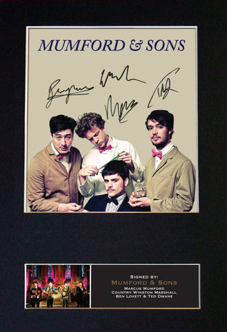 MUMFORD AND SONS Mounted Signed Photo Reproduction Autograph Print A4 357