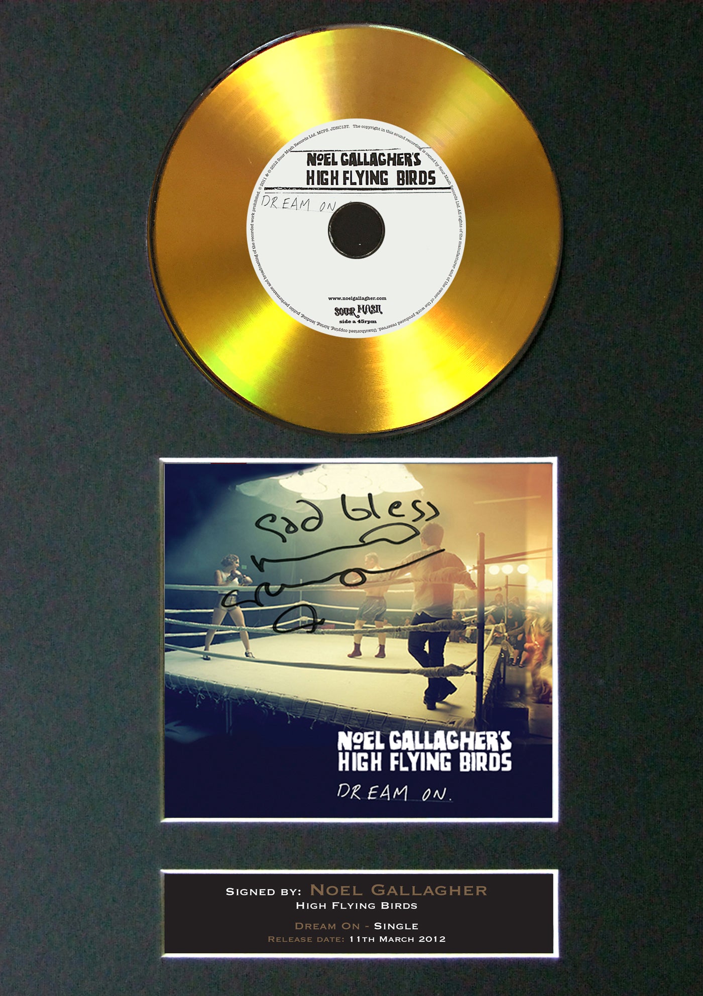 #162 Noel Gallagher GOLD DISC Cd Dream On Single Signed Autograph Mounted Print