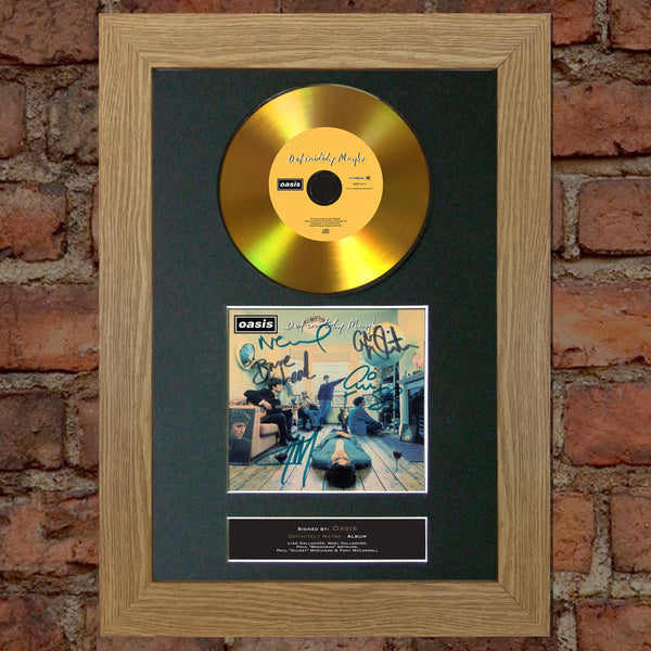 #114 Oasis - Definitely Maybe GOLD DISC Cd Album Signed Autograph Mounted Print