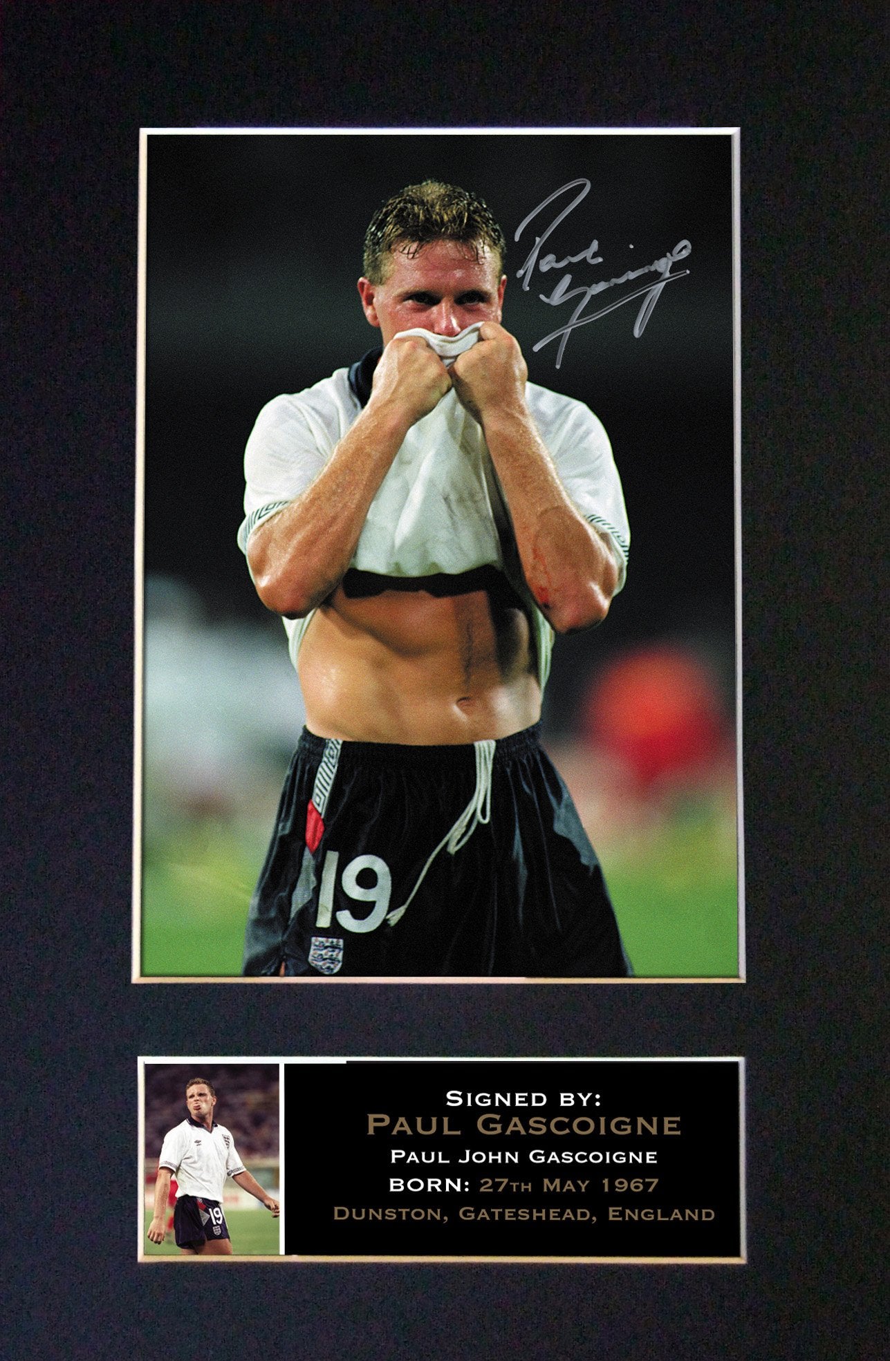 PAUL GASCOIGNE GAZZA Autograph Mounted Signed Photo Reproduction A4 313