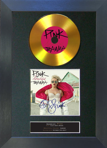 #158 Pink - Beautiful Trauma GOLD DISC Album Signed Autograph Mounted Repro