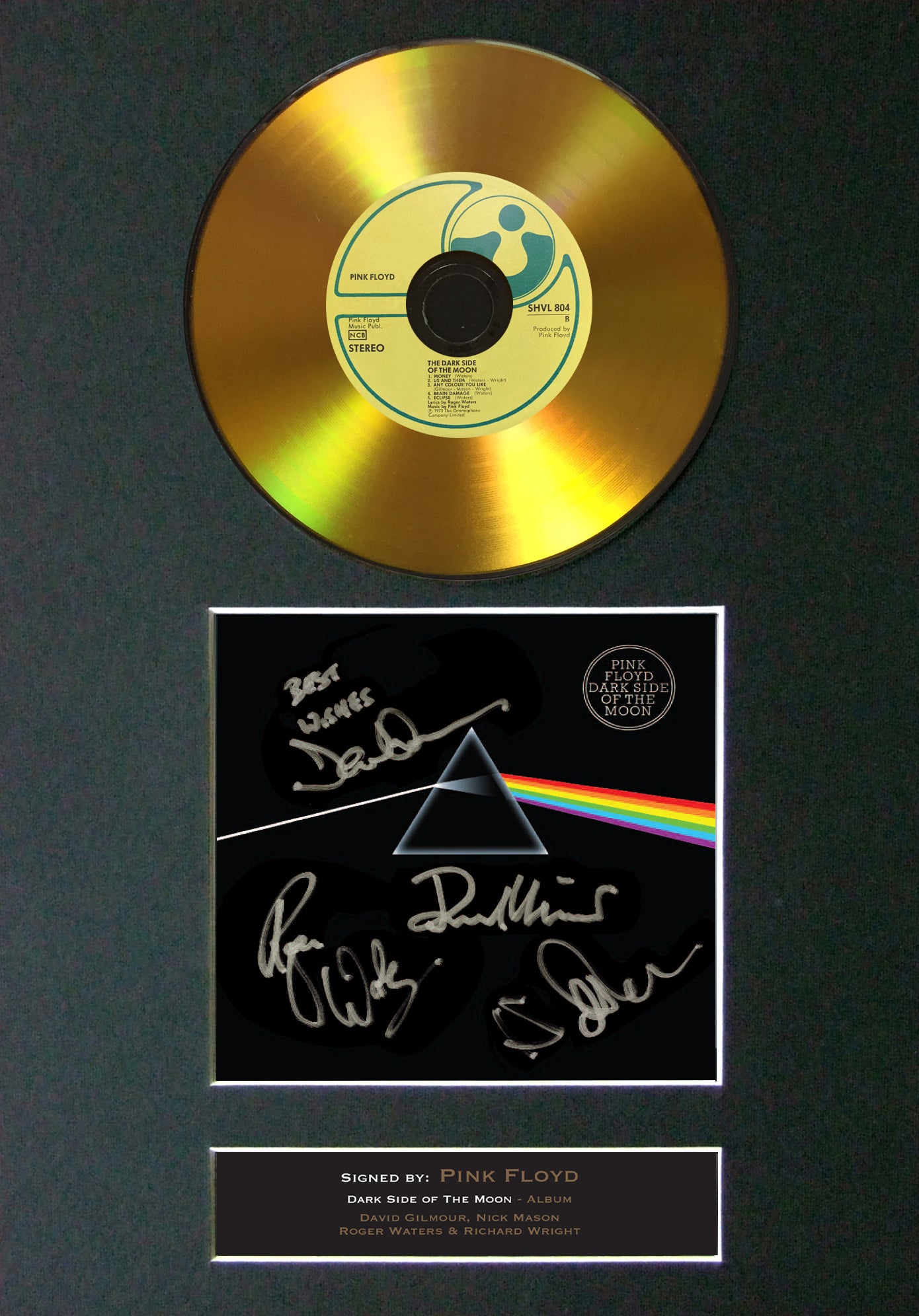#96 GOLD DISC PINK FLOYD Dark Side of The Moon Signed Autograph Mounted Repro A4