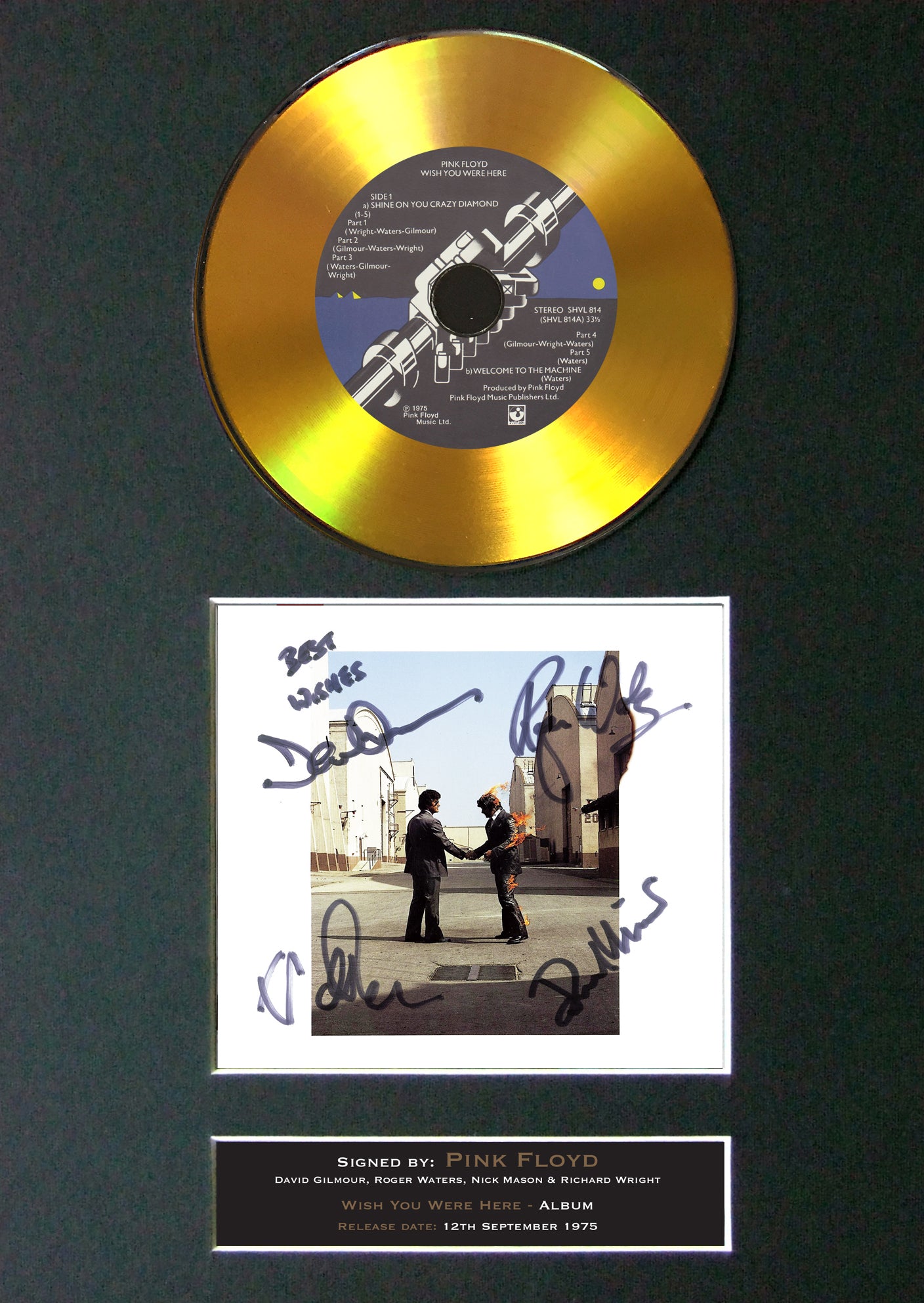 #151 GOLD DISC PINK FLOYD Wish You Were Here Signed Autograph Mounted Repro A4