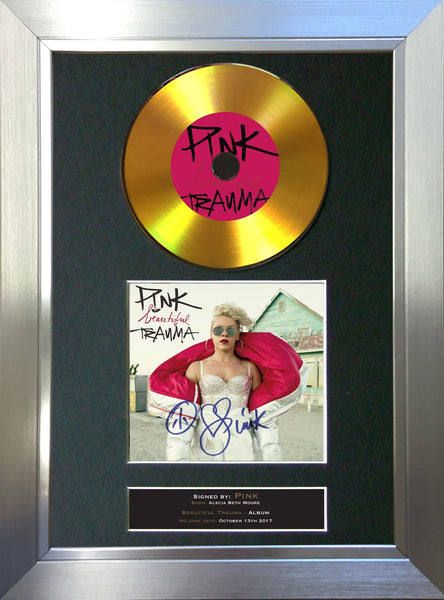 #158 Pink - Beautiful Trauma GOLD DISC Album Signed Autograph Mounted Repro