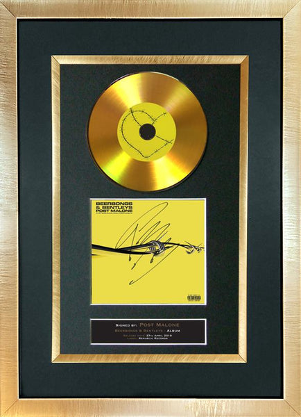 #194 Post Malone - Beerbugs & Bentleys GOLD DISC Album Signed Autograph Mounted Repro