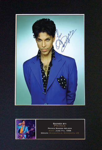 PRINCE Mounted Signed Photo Reproduction Autograph Print A4 376