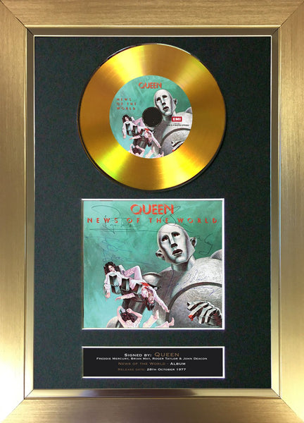 #141 Queen - News of the World GOLD DISC Album Signed Autograph Mounted Repro