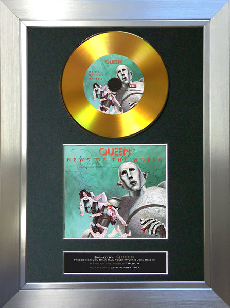 #141 Queen - News of the World GOLD DISC Album Signed Autograph Mounted Repro