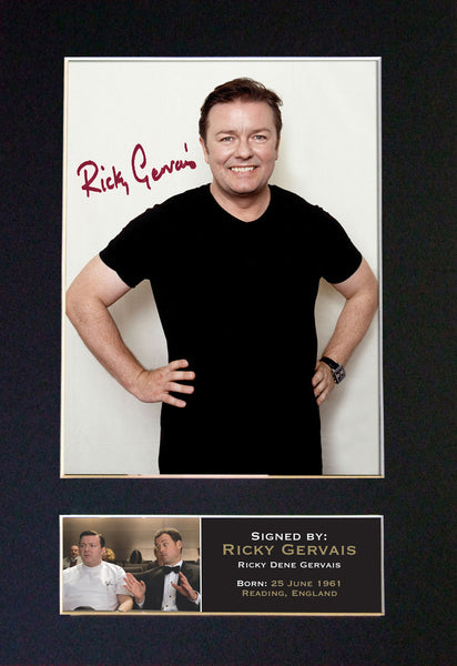 RICKY GERVAIS Mounted Signed Photo Reproduction Autograph Print A4 22