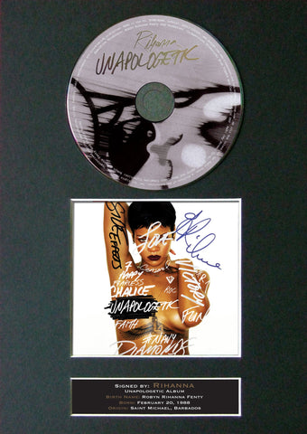 RIHANNA Unapologetic Album Signed CD COVER MOUNTED A4 Autograph Print 6
