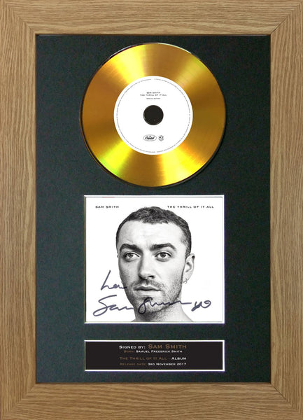 #157 Sam Smith - The Thrill of it All GOLD DISC Album Signed Autograph Mounted Repro