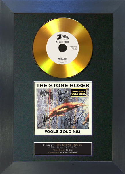 #155 Stone Roses - Fools Gold 9.53 GOLD DISC Album Signed Autograph Mounted Repro