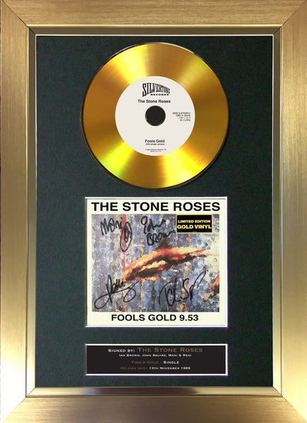 #155 Stone Roses - Fools Gold 9.53 GOLD DISC Album Signed Autograph Mounted Repro