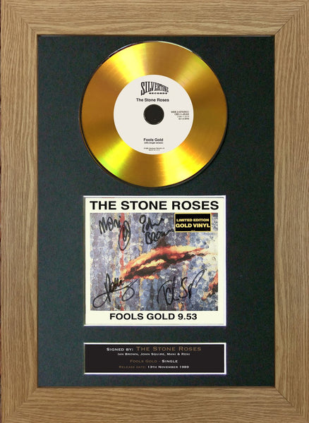 #155 Stone Roses - Fools Gold 9.53 GOLD DISC Album Signed Autograph Mounted Repro