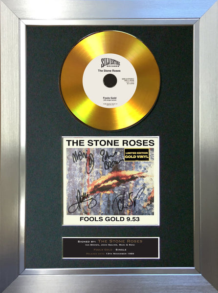 #155 Stone Roses - Fools Gold 9.53 GOLD DISC Album Signed Autograph Mounted Repro