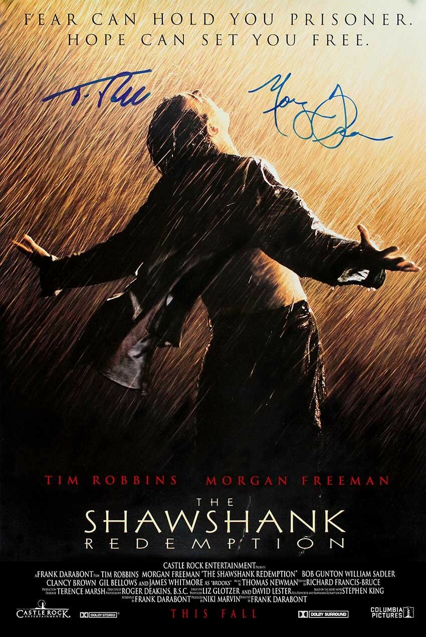 SHAWSHANK REDEMPTION AUTOGRAPH MOVIE POSTER A2 594 x 420mm (Very Rare)