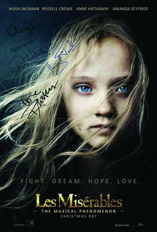 LES MISERABLES 4 CAST SIGNED AUTOGRAPH MOVIE POSTER A2 594 x 420mm (Very Rare)