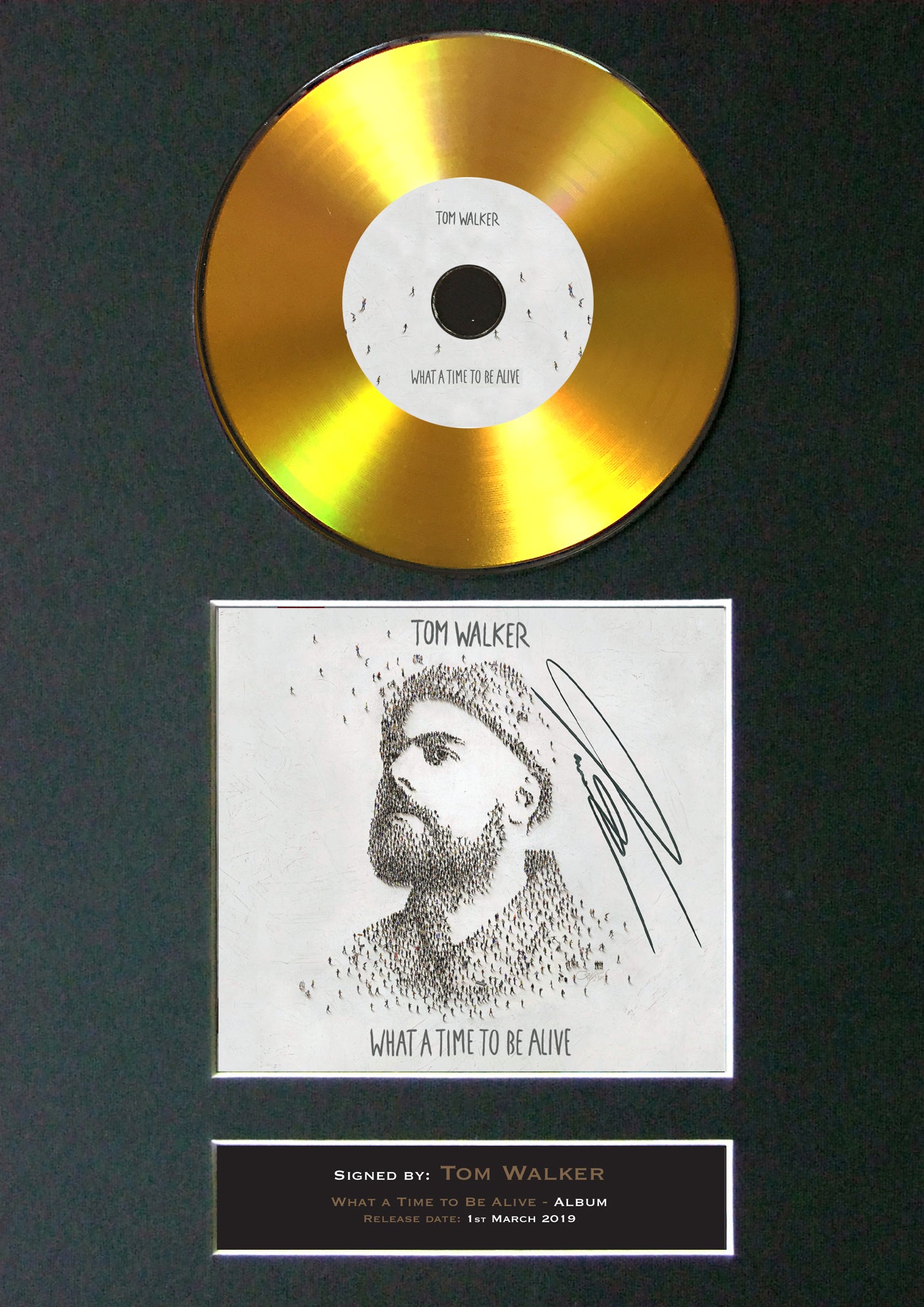 #183 TOM WALKER Time to Be Alive GOLD DISC Album Signed Autograph Mounted Print