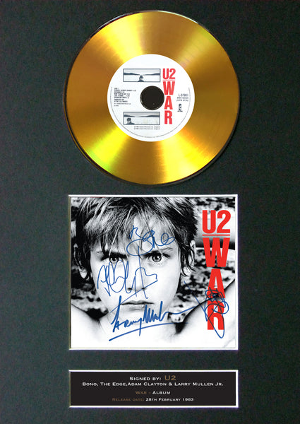 U2 - War GOLD DISC Album Signed Autograph Mounted Repro