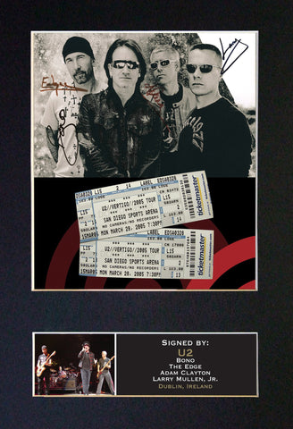 U2 Mounted Signed Photo Reproduction Autograph Print A4 199