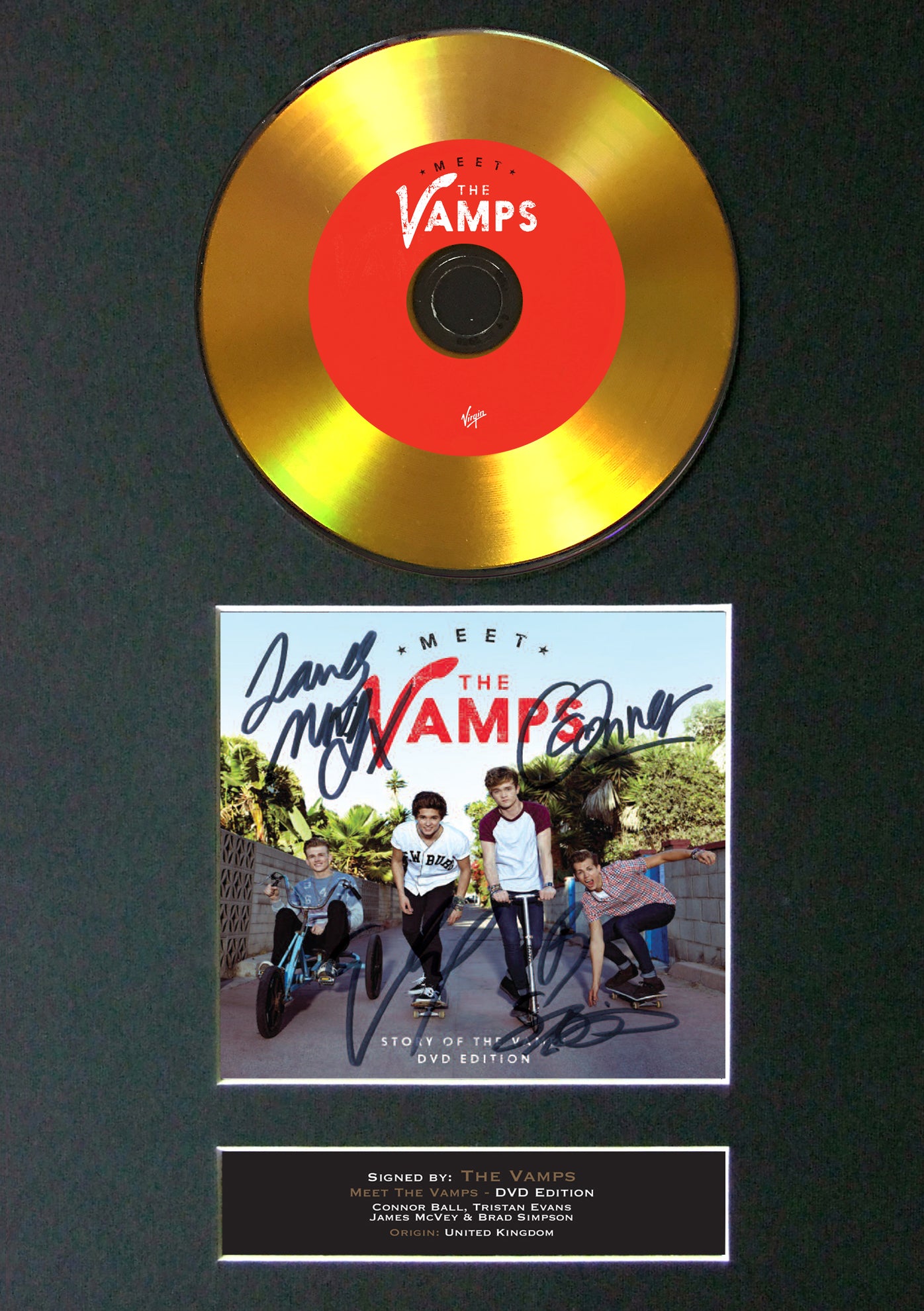 #101 GOLD DISC THE VAMPS Meet the Vamps DVD Signed Autograph Mounted Repro A4