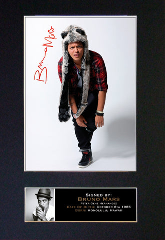 BRUNO MARS Mounted Signed Photo Reproduction Autograph Print A4 93