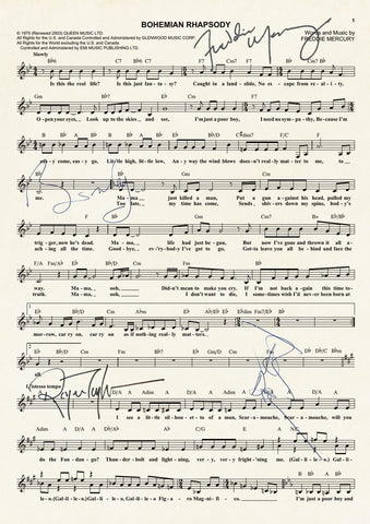 QUEEN BOHEMIAN RHAPSODY Signed Music Sheet Autograph Mounted A4 Re-Print 769